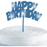 Unique Party Blinkender Blau Happy Birthday Glitzer Torten Topper