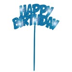 Unique Party Flasing Blue Happy Birthday Glitter Cake Topper