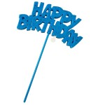 Unique Party Flasing Blue Happy Birthday Glitter Cake Topper