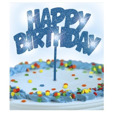 Cake Topper Blue -  Unique - Blue Flashing Happy Birthday Cake Topper 90878