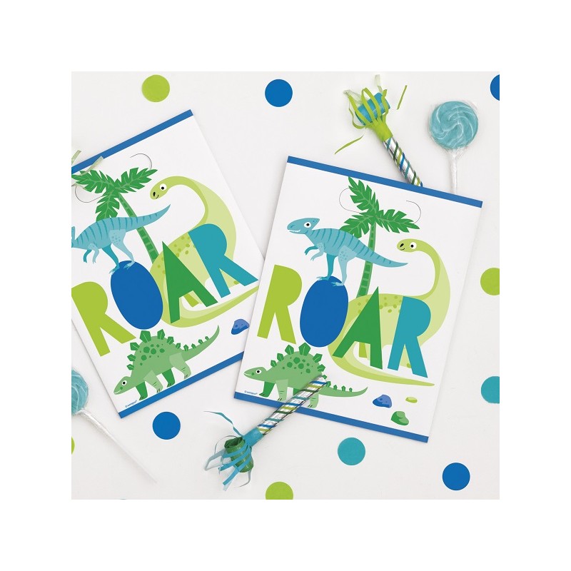 Unique Party Blau-Grün Dino Geschenktüten, 8 Stück