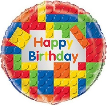 Ballon Lego Happy Birthday - Bauklötze Luftballon - Block Party Folienballon