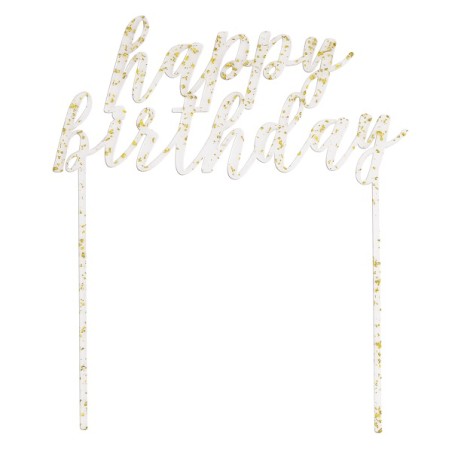 Happy Birthday Cake Topper Gold Glitter Flakes - 26258 - HBD Gold Flakes Acryl Cake Topper