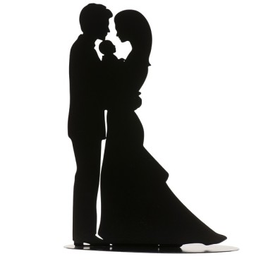 Black Silhouette Bridal Couple Topper with Baby 305102