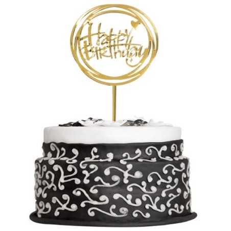 Golden Happy Birthday Cake Topper 354112 - Birthday Caketopper