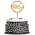 DeKora Round Happy Birthday Cake Topper Gold 15.4x10cm