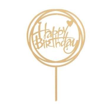 Golden Happy Birthday Cake Topper 354112 - Birthday Caketopper