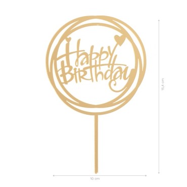 Golden Happy Birthday Cake Topper 354112 - Birthday Caketopper