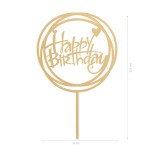 DeKora Round Happy Birthday Cake Topper Gold 15.4x10cm