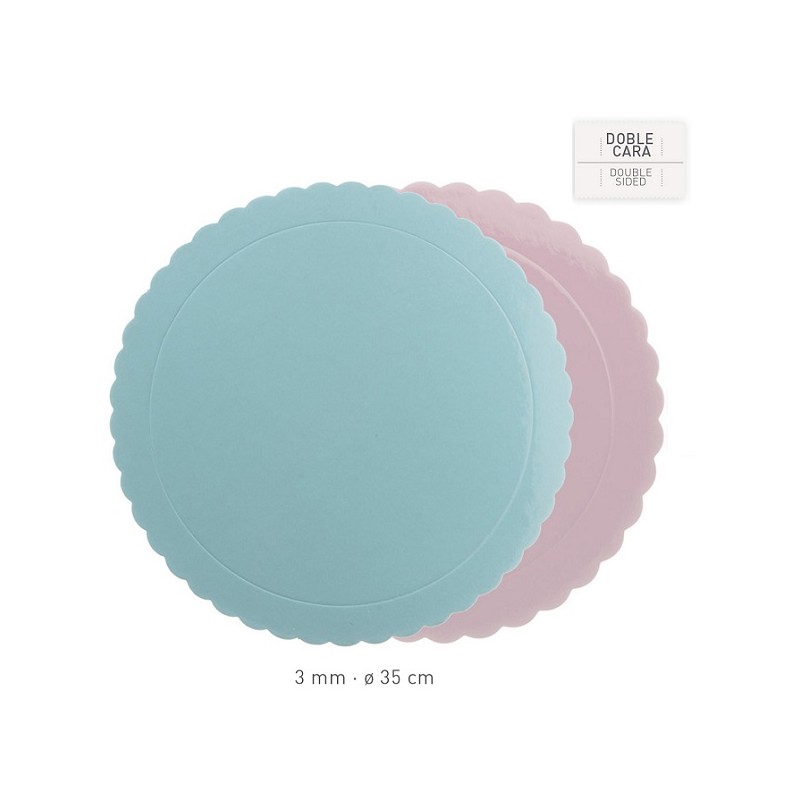 DeKora 35cm Round Scalopped Cake Board Blue/Pink, 1 pcs