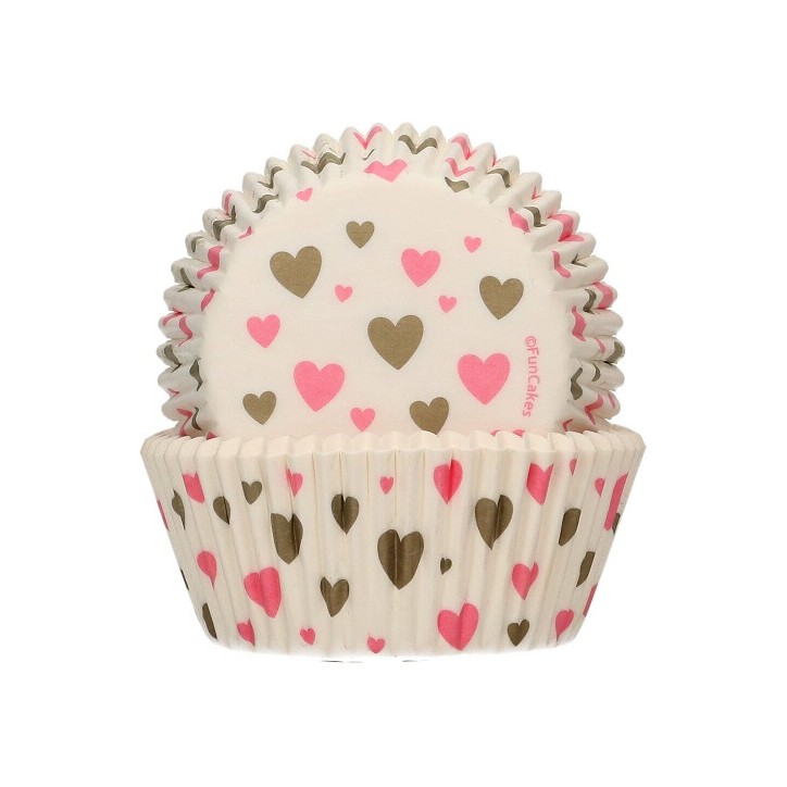 FunCakes Cupcakeförmchen Herzen – 48 Stück, Ø 50 mm, rosa & gold, fettdicht FunCakes Cupcakeförmchen Herzen – 48 Stück, Ø 50 mm, rosa & gold, fettdicht
