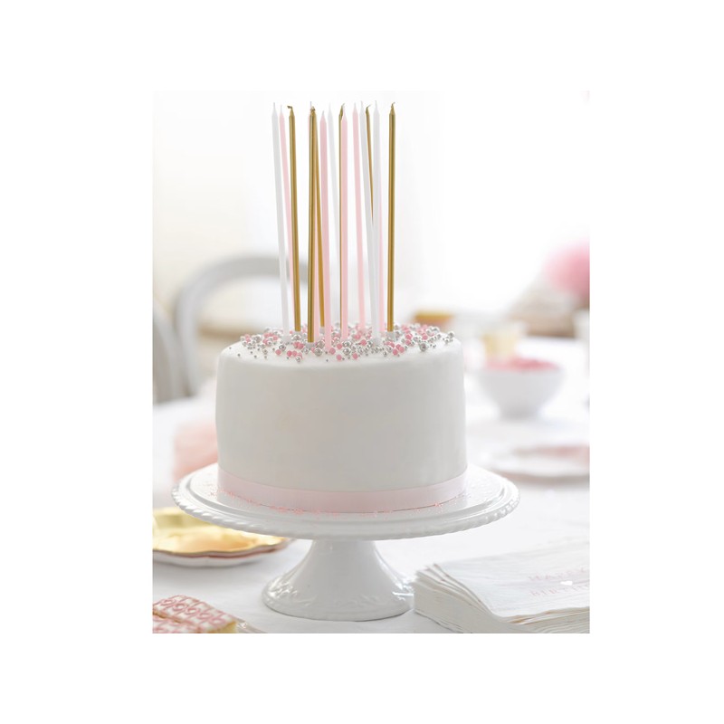 Talking Tables Gold-Pink-White Birthday Candles, 16 Pcs