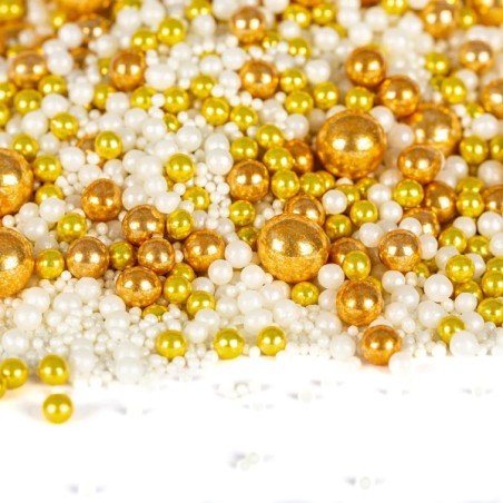 Goldener Perlenmix Kuchendekor - Gold/Weisse Zuckerperlen Mix - GoldFlake Kuchendekor 115701