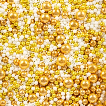 Goldener Perlenmix Kuchendekor - Gold/Weisse Zuckerperlen Mix - GoldFlake Kuchendekor 115701