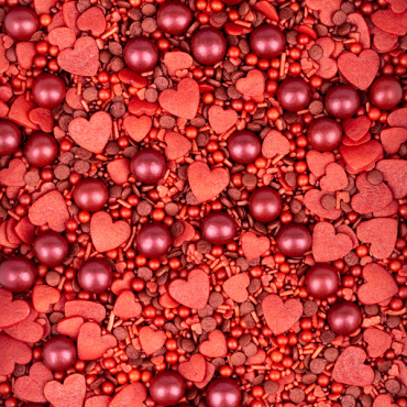 FeuerUndFlamme Kuchendekor - BeMine Tortendeko - Roter Kuchendekor - Rote Schokoperlen - Rote Herzen