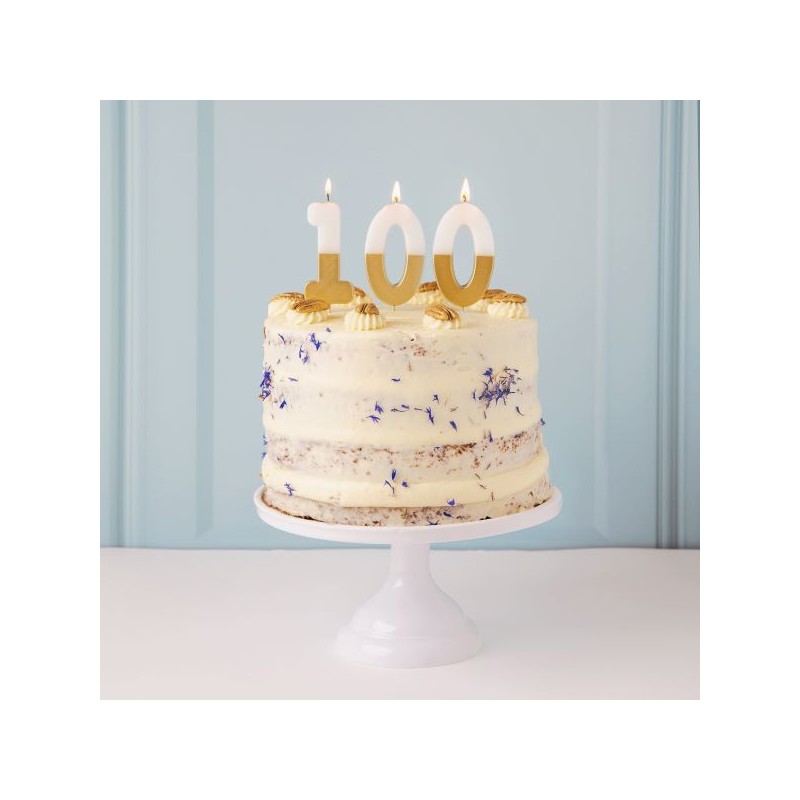 Talking Tables Number 0 Birthday Candle White & Gold, 7.5cm