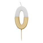 Talking Tables Number 0 Birthday Candle White & Gold, 7.5cm