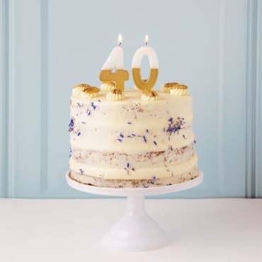 White & Gold Number Candle 0 - Zero Number Candles Gold/White BDAY-CANDLE-GLDV2-0