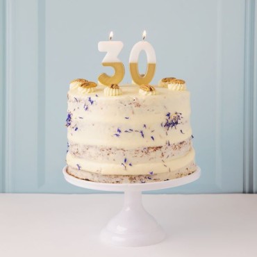 White & Gold Number Candle 0 - Zero Number Candles Gold/White BDAY-CANDLE-GLDV2-0