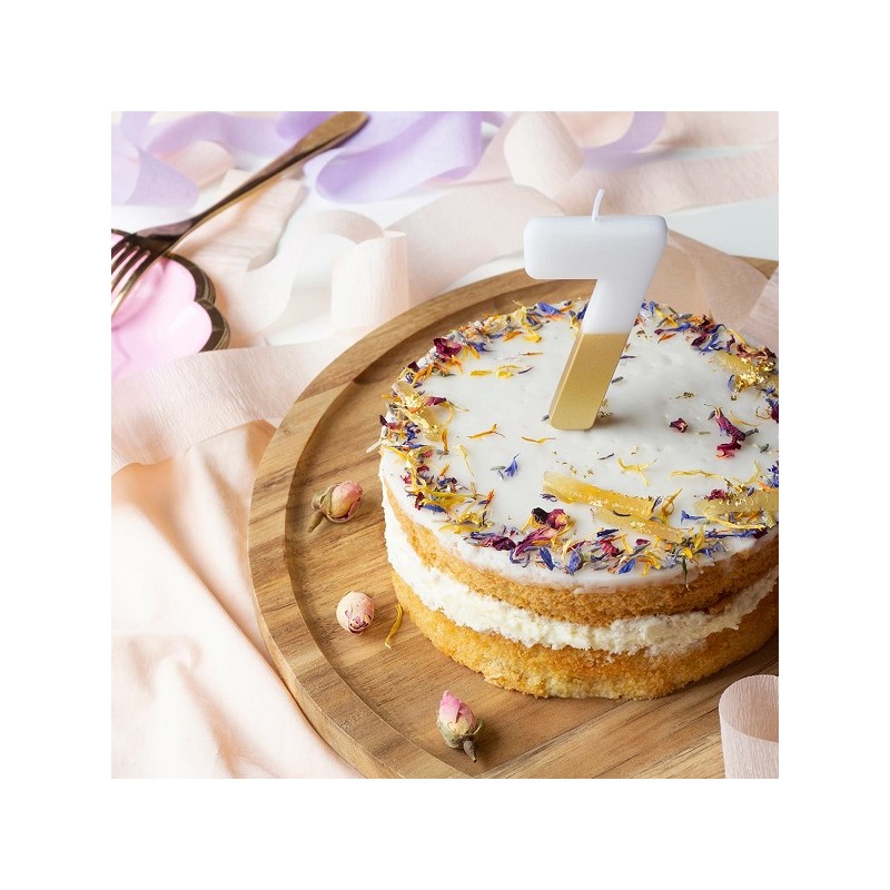 Talking Tables Number 7 Birthday Candle White & Gold, 7.5cm