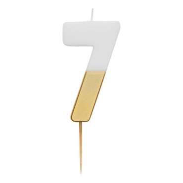 SEVEN Number Candle Gold/White - 7 Numbercandle - Birthday Candle 7