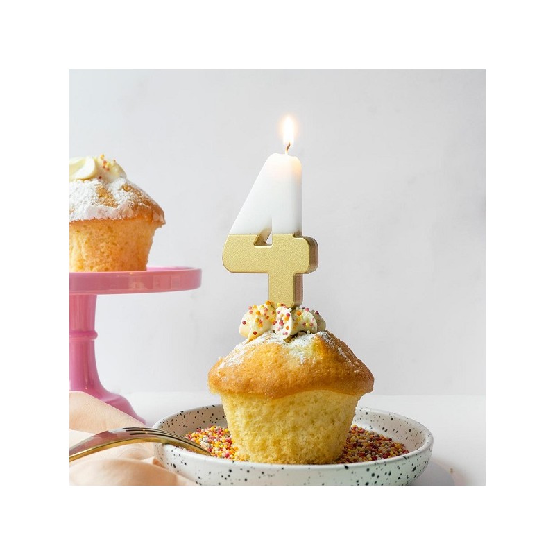 Talking Tables Number 4 Birthday Candle White & Gold, 7.5cm