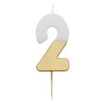 Talking Tables Number 2 Birthday Candle White & Gold, 7.5cm