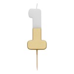 Talking Tables Number 1 Birthday Candle White & Gold, 7.5cm