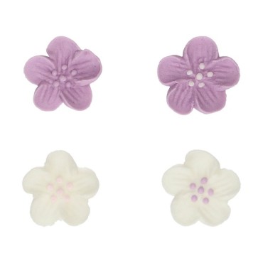 Zuckerblumen Set Lila/Weiss - Purple Zuckerblumen Kuchendekor - Tortendeko Blumen Violett