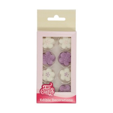 Zuckerblumen Set Lila/Weiss - Purple Zuckerblumen Kuchendekor - Tortendeko Blumen Violett
