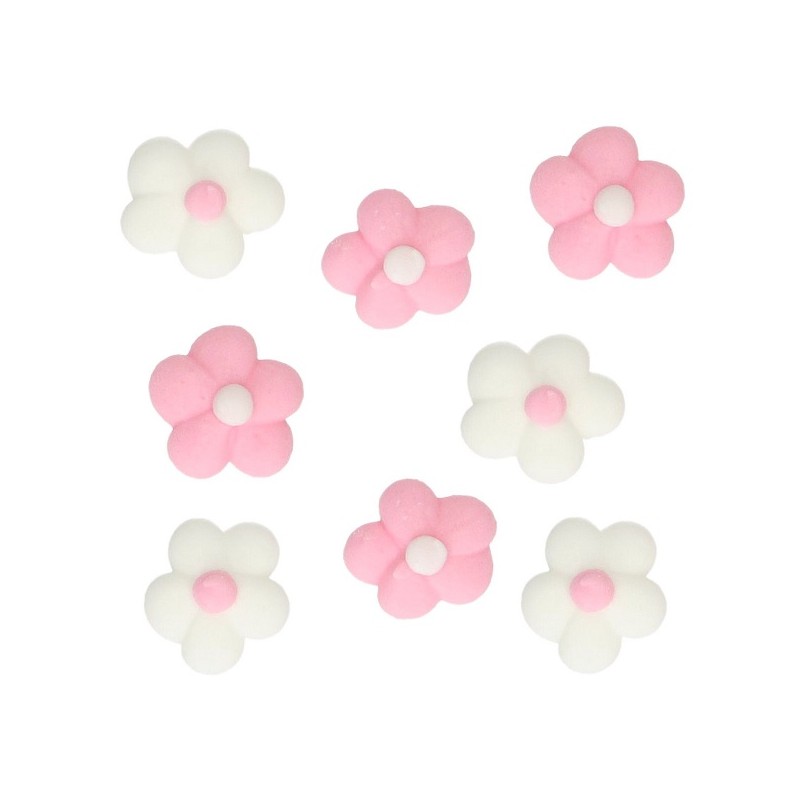FunCakes Weiss/Rosa Mini Blumen Zuckerdekor, 64 Stück