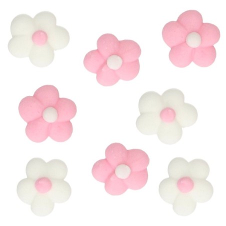 Mini Zuckerblumen Tortendekor - Mini Blossom Pink/Weiss - 64 essbare Blumen Kuchendekor