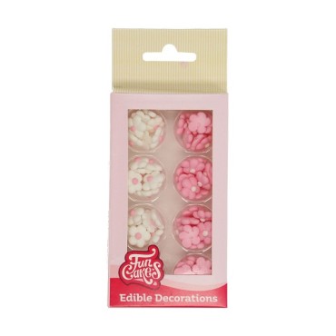 Mini Zuckerblumen Tortendekor - Mini Blossom Pink/Weiss - 64 essbare Blumen Kuchendekor