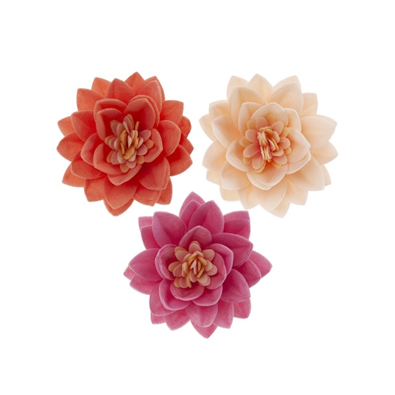 DeKora 7cm Edible Wafer Paper Lotus Flower 3 Colours, 15 pcs