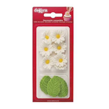 7x Daisy + 5x Leaf Sugar Decoration - Cake Decor Marguarites - Edible Flwoers Cake decoration 230057 Gluten free
