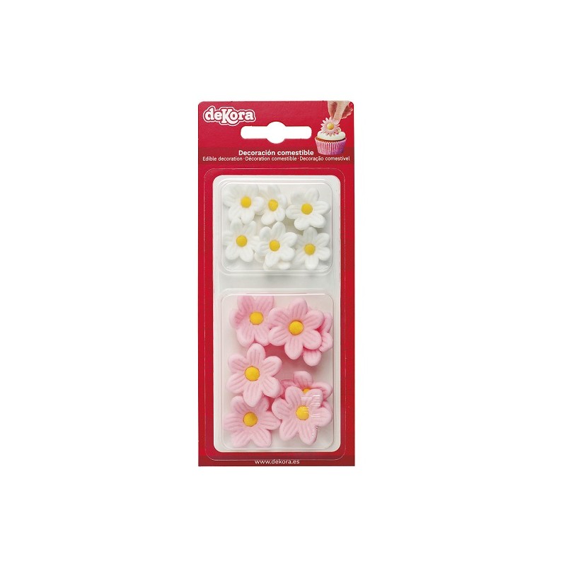 DeKora Pink/White Daisy Cake Decor, 14 pcs