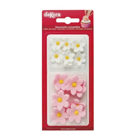 Mini Blumen Rosa / Weiss Zuckerdekor Glutenfrei - Daisy Blumen Kuchendekor Laktosefrei