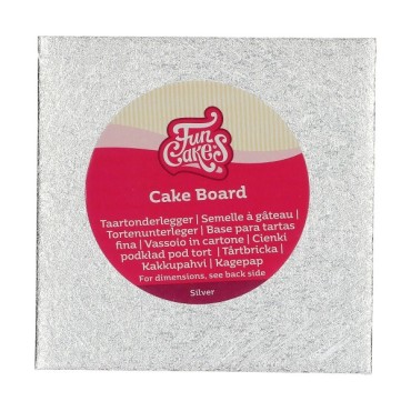 FunCakes Cake Board Square 15 x 15 cm  Silver - Single Use Cake Board 15x15cm - Square Cake Plate F80670