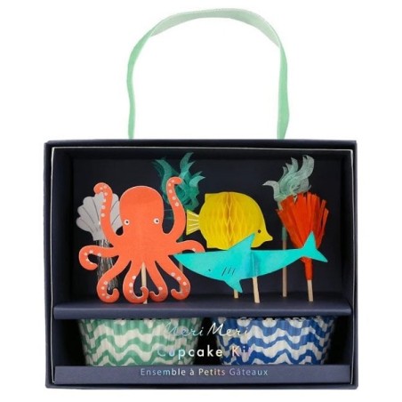 Ocean themed cupcake liners - Octopus & Shark Cupcake Kit - Meri Meri Under-the-sea Cupcake Set 267853