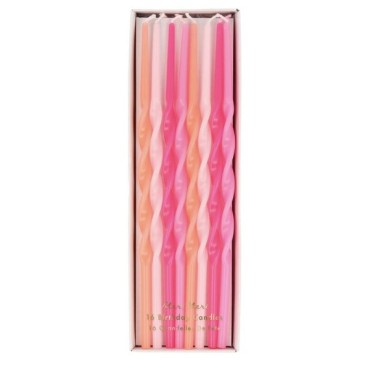 16 Pink Twisted Long Candles - Twisted Partycandles Pink Mix - 222453 Candles Twisted