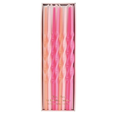 16 Pink Twisted Long Candles - Twisted Partycandles Pink Mix - 222453 Candles Twisted