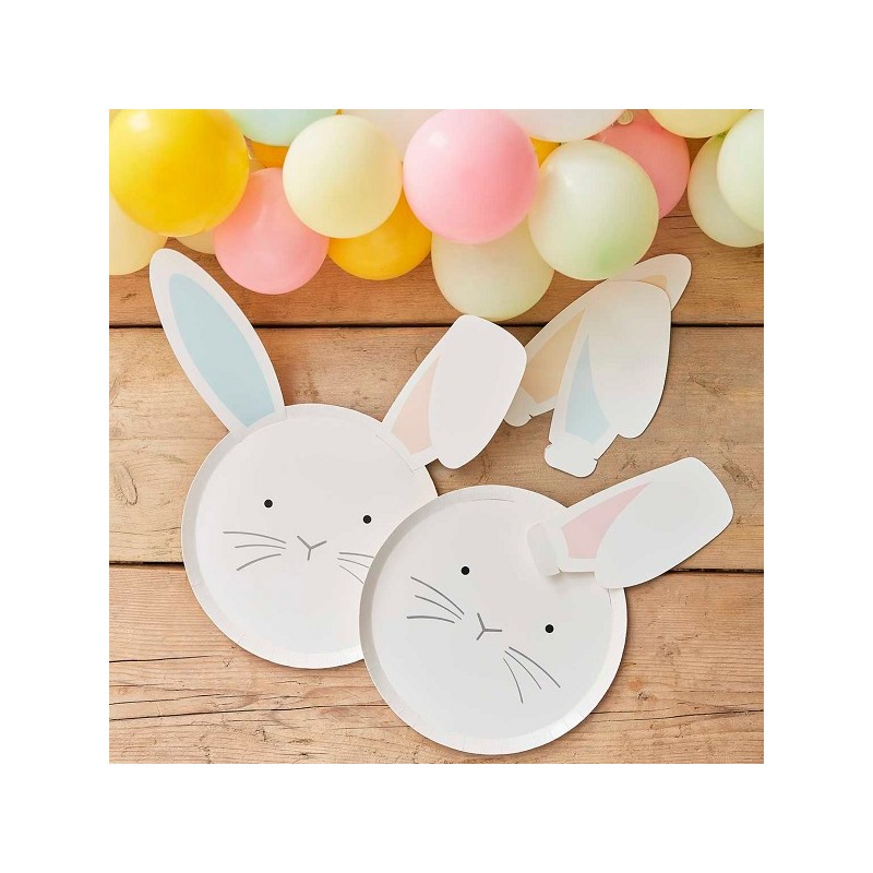 Ginger Ray Easter Bunny Plates wiht interchangeable Ears, 8 pcs