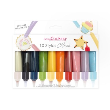 Colourful Choco Stylos - Chocolate Pens Rainbow Colours - 10 Chocolate Tubes