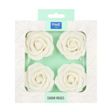 Pre-made Sugar Roses White - Wedding Cake decoration Roses Edible - PSR02W White Sugar Roses Set of 4