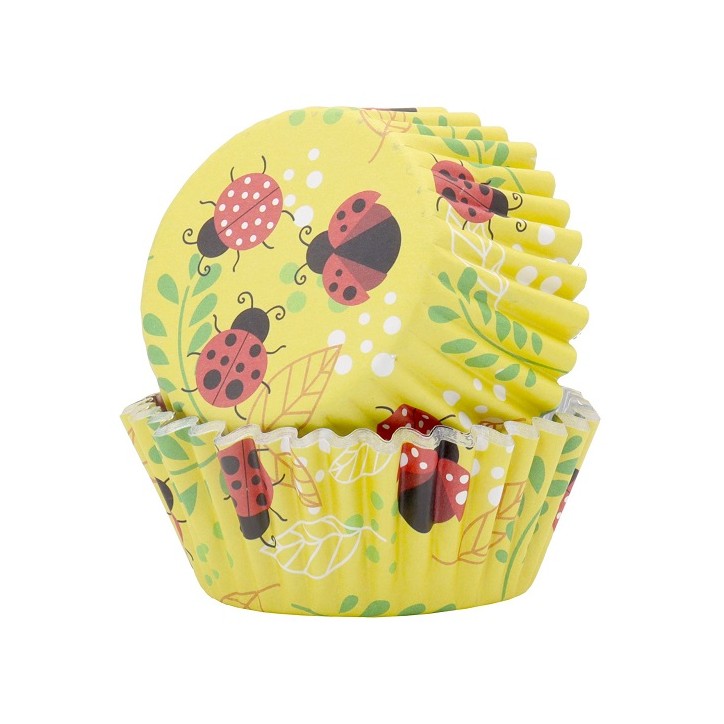 PME Cupcakeförmchen Marienkäfer – 30 Stück, Ø 5 cm, gelb & aluminiumbeschichtet
