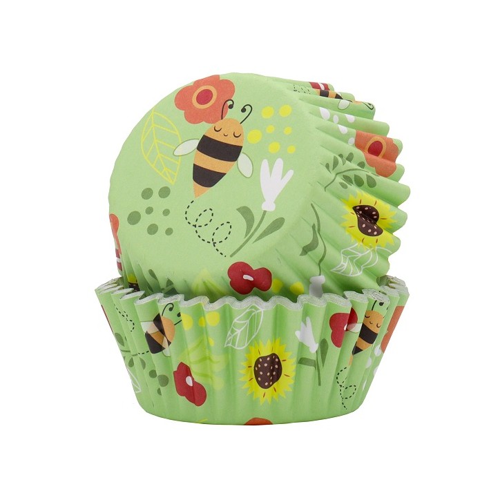 PME Bees Cupcake Cases – 30 Foil-Lined Baking Cups Ø 5 cm, Spring Garden Design