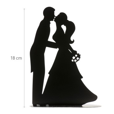 Black Silhouette Bridal Couple Topper 305107 - Black Silhouette Bridal Couple Cake Topper Kiss - Kissing wedding couple