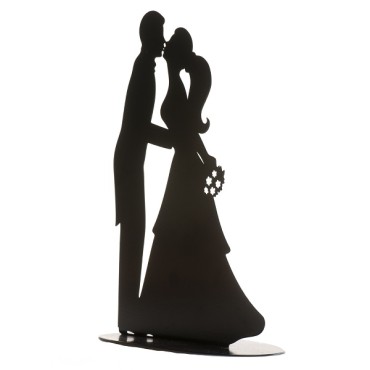 Black Silhouette Bridal Couple Topper 305107 - Black Silhouette Bridal Couple Cake Topper Kiss - Kissing wedding couple