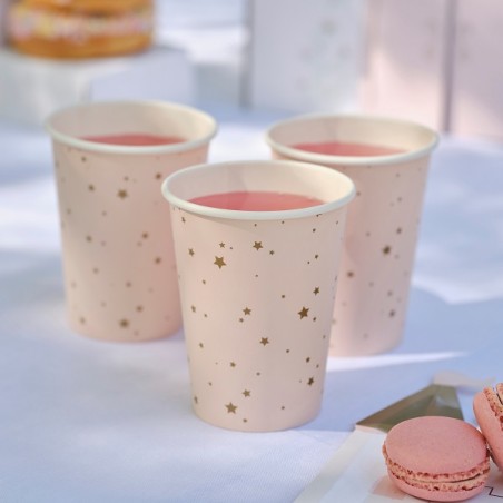 Princess Party Cup - Pink Paper Cups with Golden Stars - Ginger Ray Princess Castle Cups