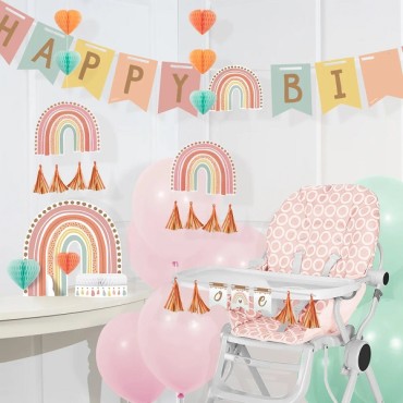 Hello Baby Wimpelkette Babyshower - Happy Birthday Girlande Boho Rainbow